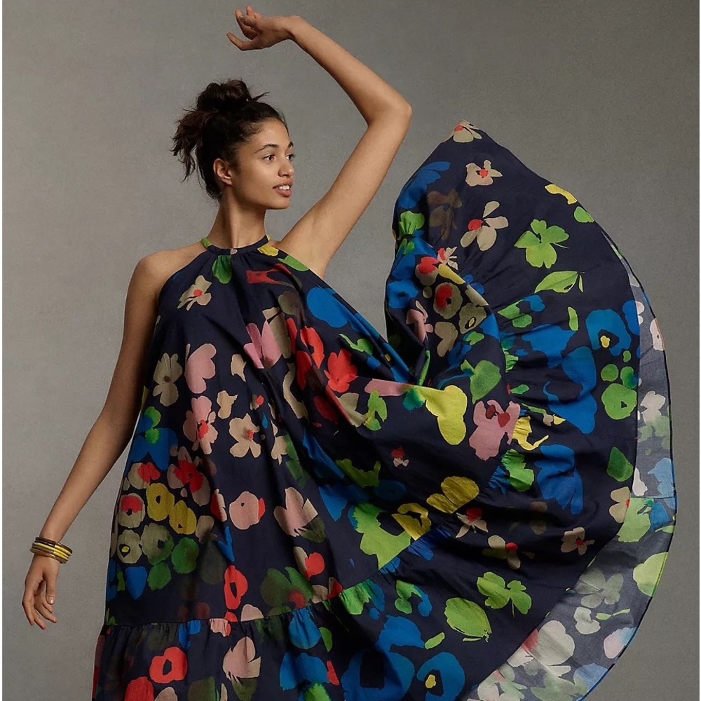 HTF Anthropologie WHIT TWO Floral Halter Midi Dress Size 2x New with tags